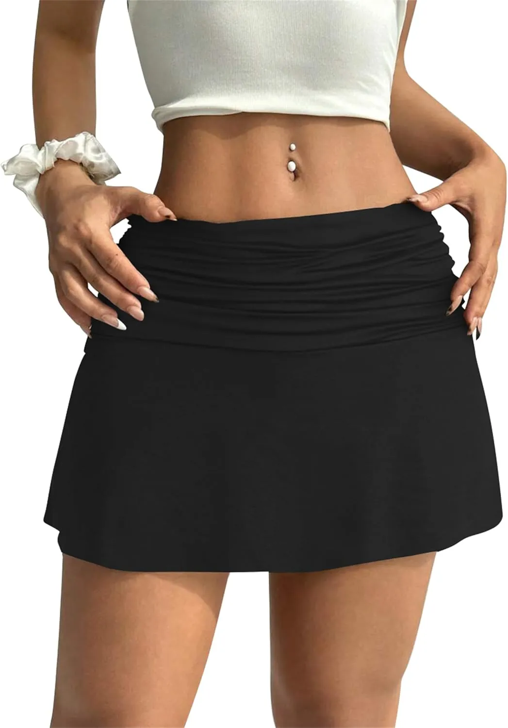 Hafailia Womens Mini Skorts Sexy Ruched Waist Pencil Bodycon A-Line Skirts with Shorts Underneath