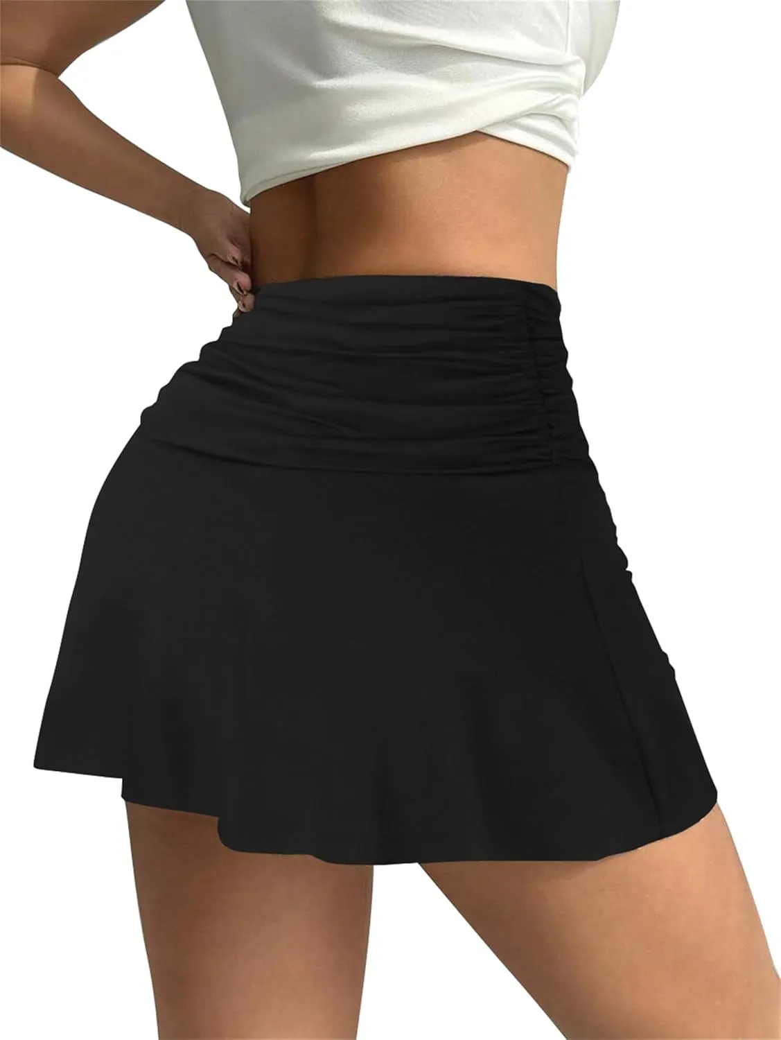 Hafailia Womens Mini Skorts Sexy Ruched Waist Pencil Bodycon A-Line Skirts with Shorts Underneath