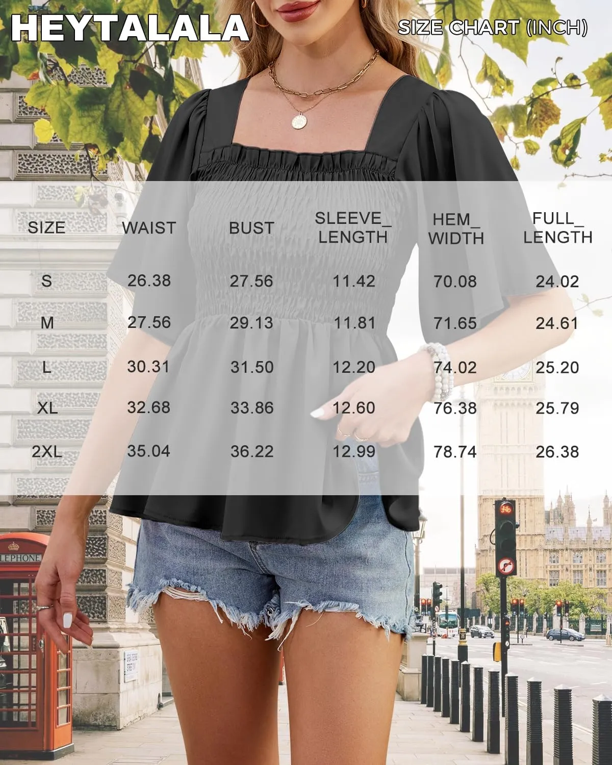 HEYTALALA Womens Summer Smocked Peplum Top Square Neck Ruffle Short Sleeve Blouse Loose Fit Babydoll Shirts 2025