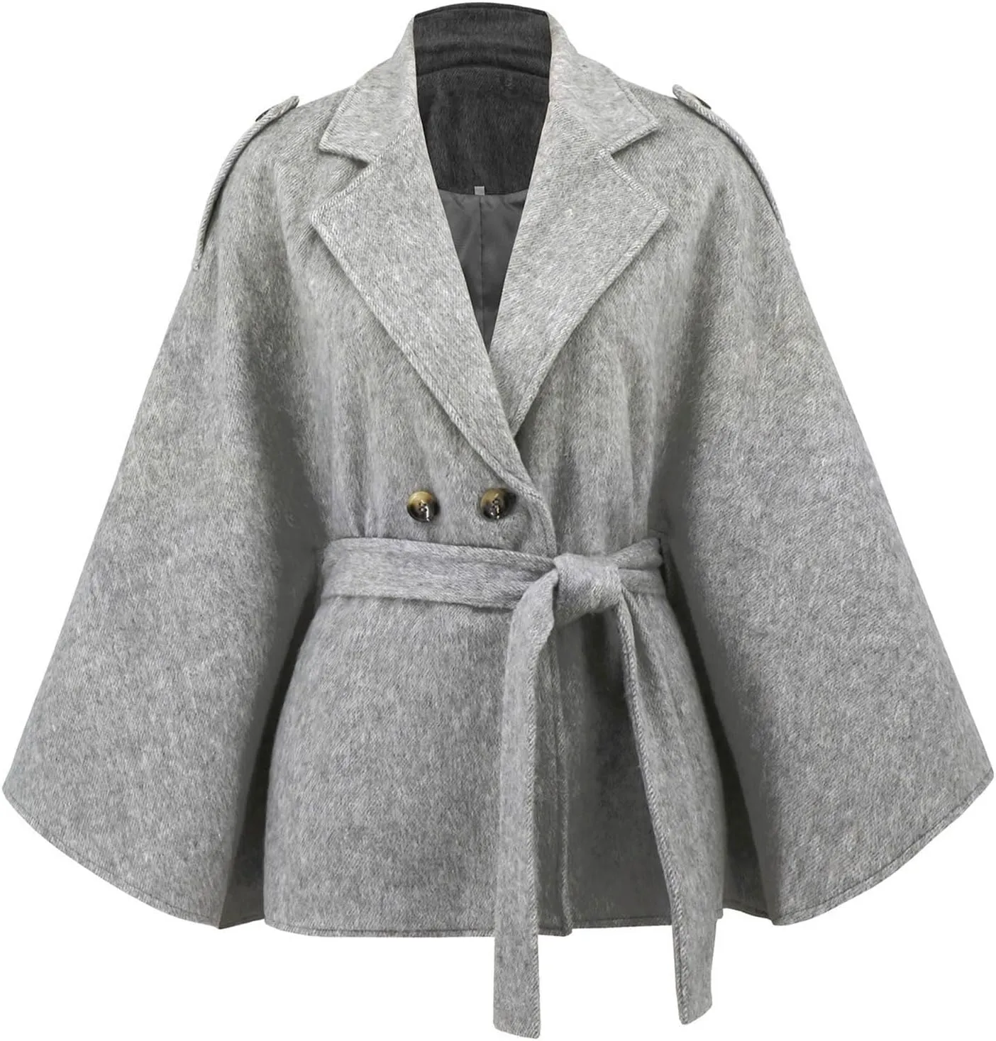 HGps8w Women's Elegant Wool Blend Poncho Cape, Double-Breasted Lapel Collar Trench Coat Jackets with Belt
