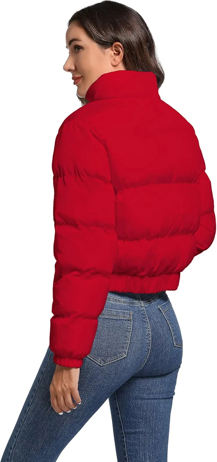 Hujoin Puffer Jacket Womens Casual Long Sleeve Bomber Jacket Full Zip Padded Winter Coat