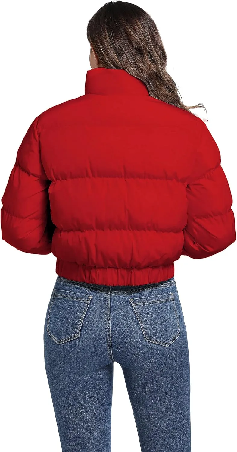 Hujoin Puffer Jacket Womens Casual Long Sleeve Bomber Jacket Full Zip Padded Winter Coat