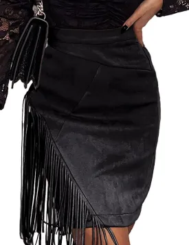 IDEALSANXUN Fringe Suede Skirt for Women High Waisted Tassel Short Mini Skirt