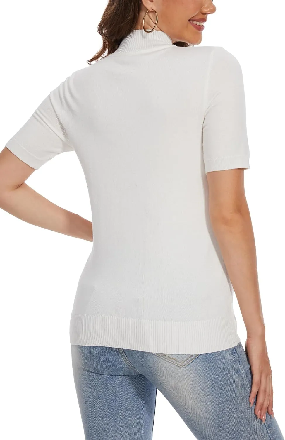 INKOFF Women's Short Sleeve Mock Neck Sweater Top Turtleneck Dressy Pullover Knit Shirt