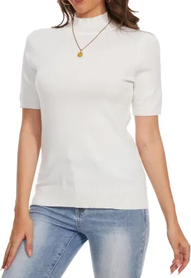 INKOFF Women's Short Sleeve Mock Neck Sweater Top Turtleneck Dressy Pullover Knit Shirt