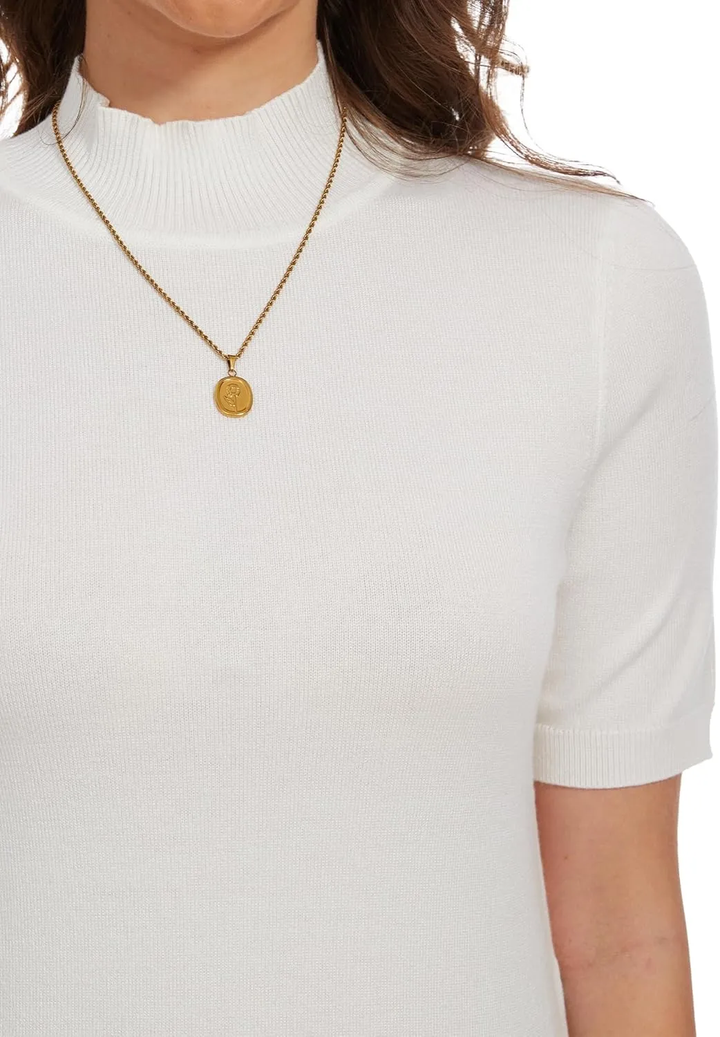 INKOFF Women's Short Sleeve Mock Neck Sweater Top Turtleneck Dressy Pullover Knit Shirt