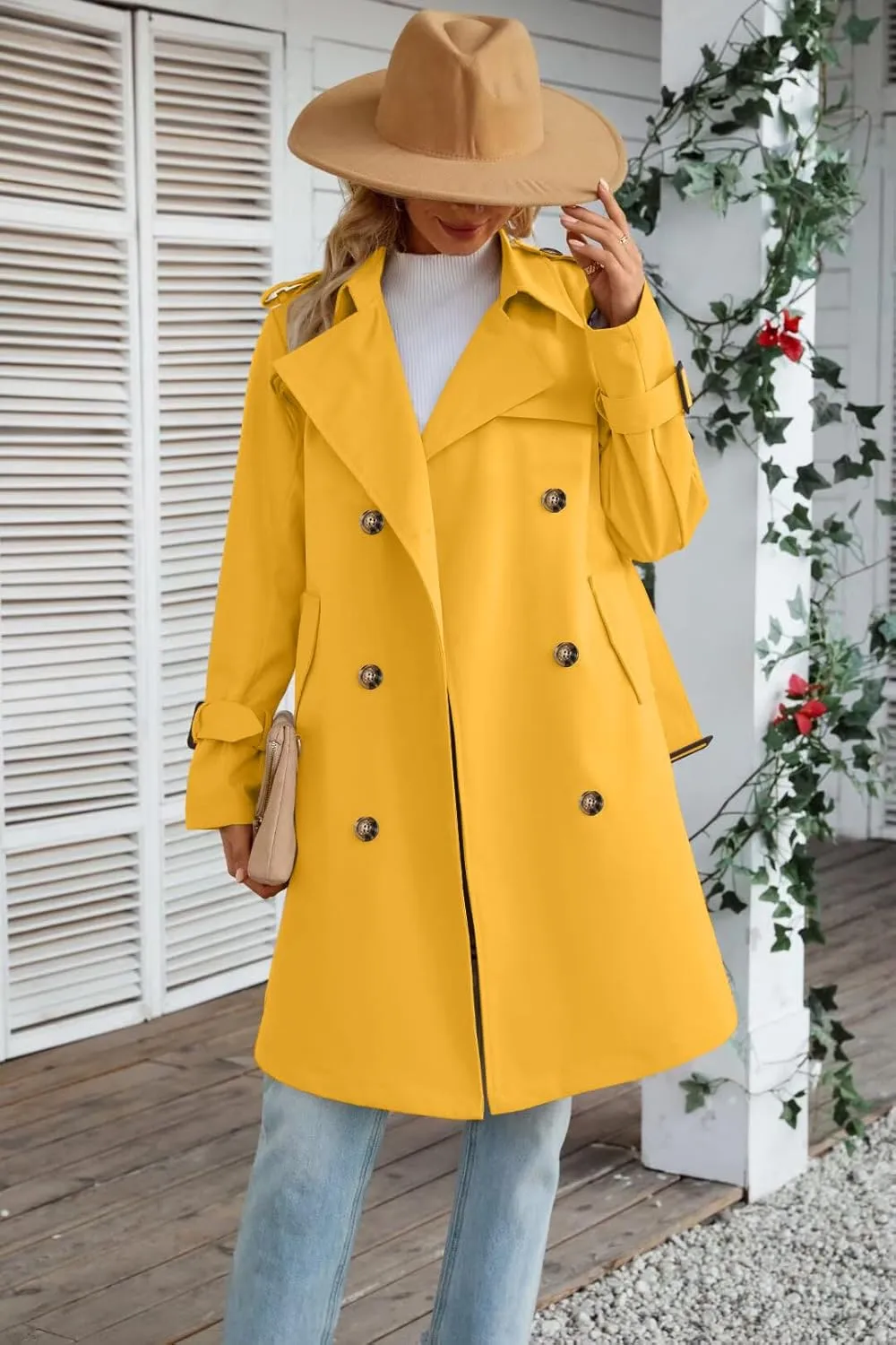 Joe Wenko Women's Waterproof Trench Coat Double Breasted Lapel Rain Coats for Women With Belt