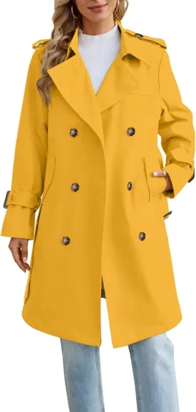 Joe Wenko Women's Waterproof Trench Coat Double Breasted Lapel Rain Coats for Women With Belt