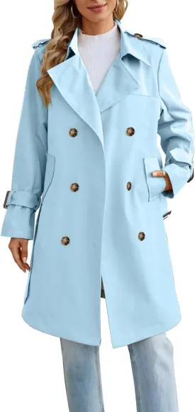 Joe Wenko Women's Waterproof Trench Coat Double Breasted Lapel Rain Coats for Women With Belt