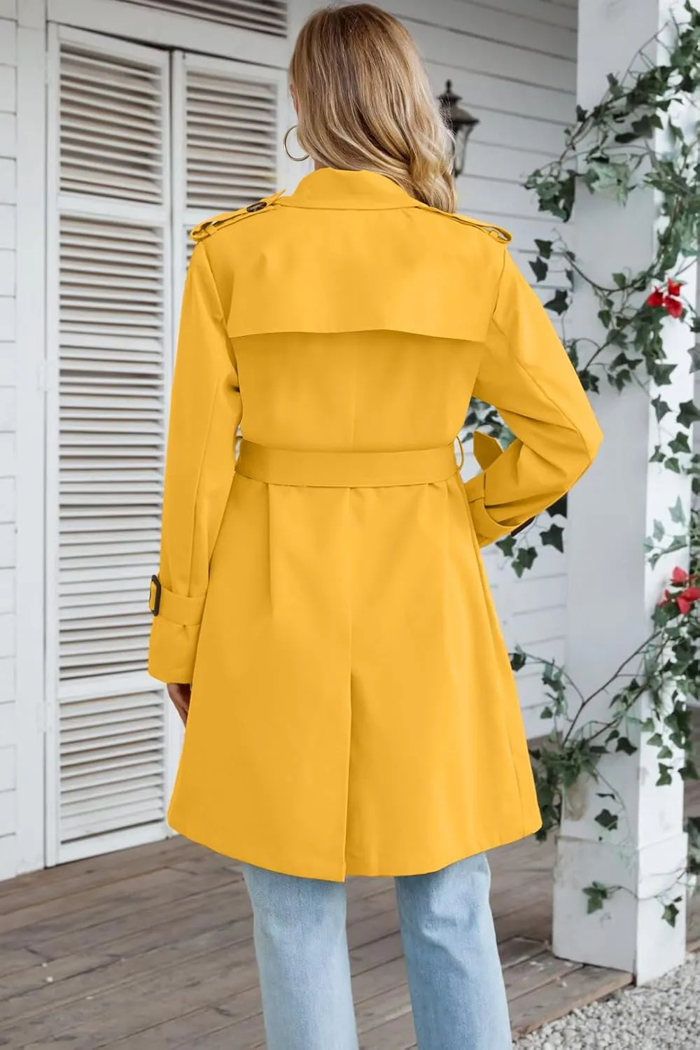 Joe Wenko Women's Waterproof Trench Coat Double Breasted Lapel Rain Coats for Women With Belt