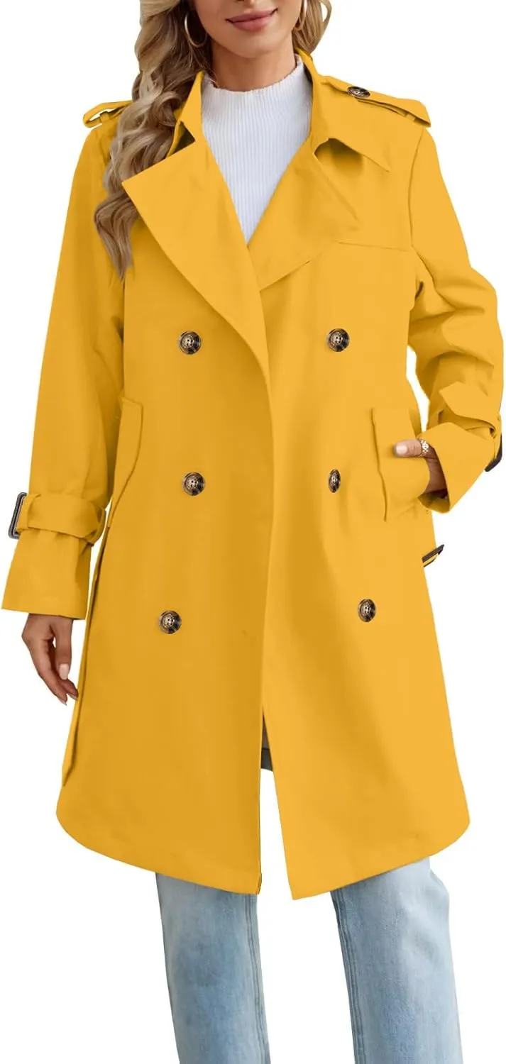 Joe Wenko Women's Waterproof Trench Coat Double Breasted Lapel Rain Coats for Women With Belt