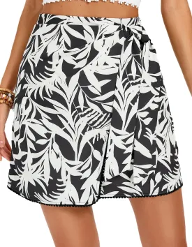 Kate Kasin Women's Boho Mini Skirts Floral Wrap Tie Skirt Elastic High Waisted Summer Casual Beach Skirts 2025