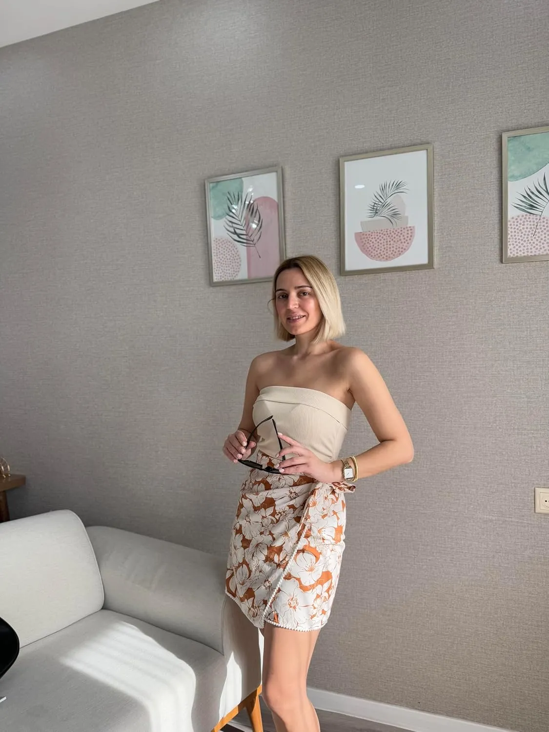 Kate Kasin Women's Boho Mini Skirts Floral Wrap Tie Skirt Elastic High Waisted Summer Casual Beach Skirts 2025