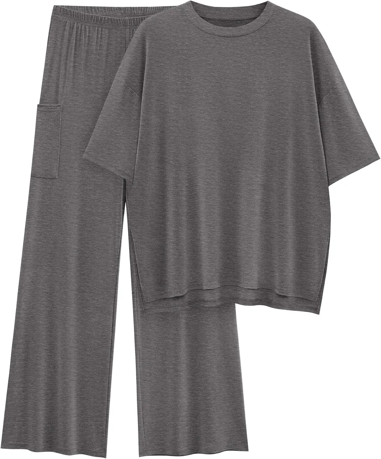 KIRUNDO Womens 2 Piece Outfits 2025 Summer Casual Loose Short Sleeve Pullover Tops & Wide Leg Pants Lounge Sets Tracksuit