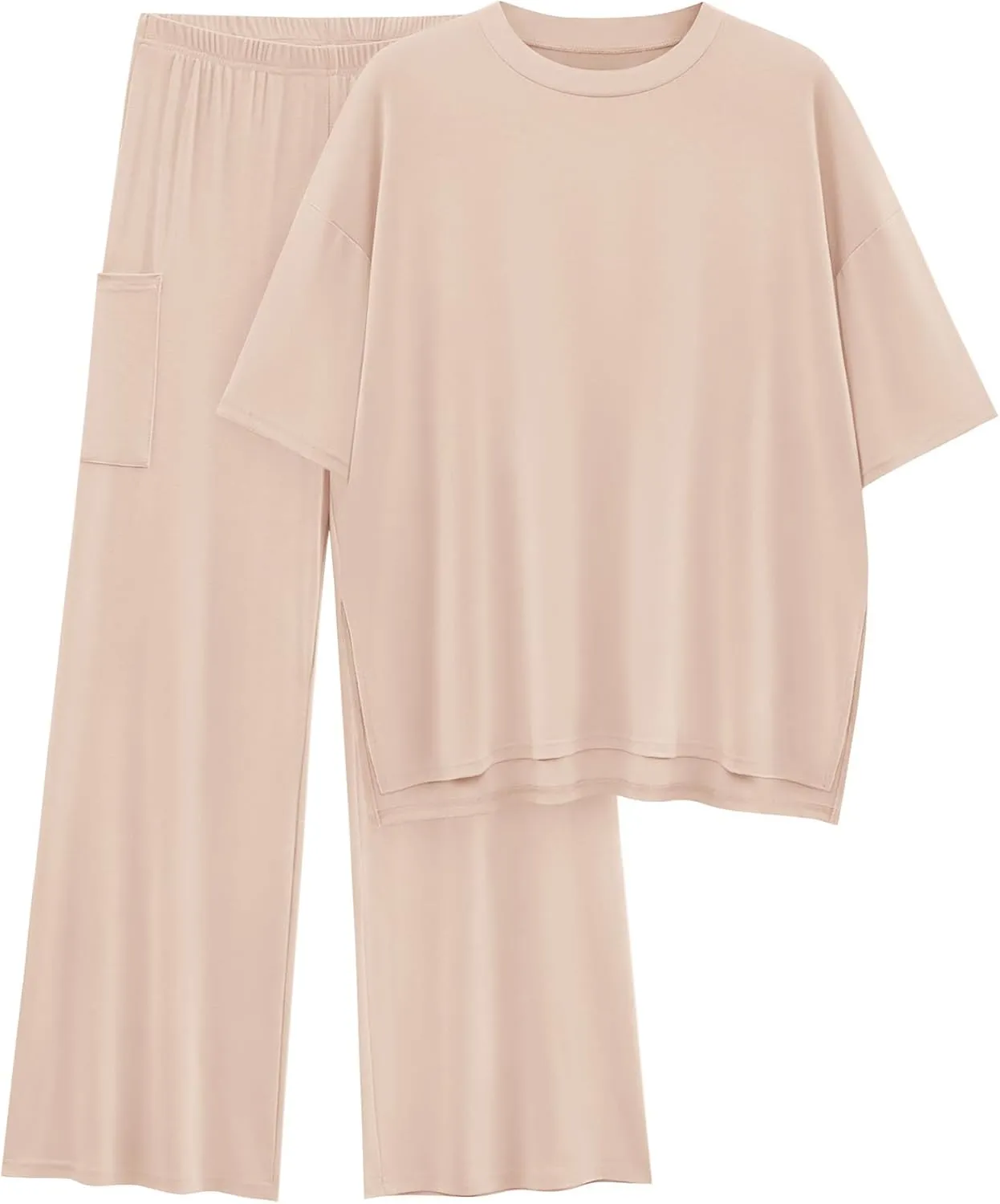 KIRUNDO Womens 2 Piece Outfits 2025 Summer Casual Loose Short Sleeve Pullover Tops & Wide Leg Pants Lounge Sets Tracksuit