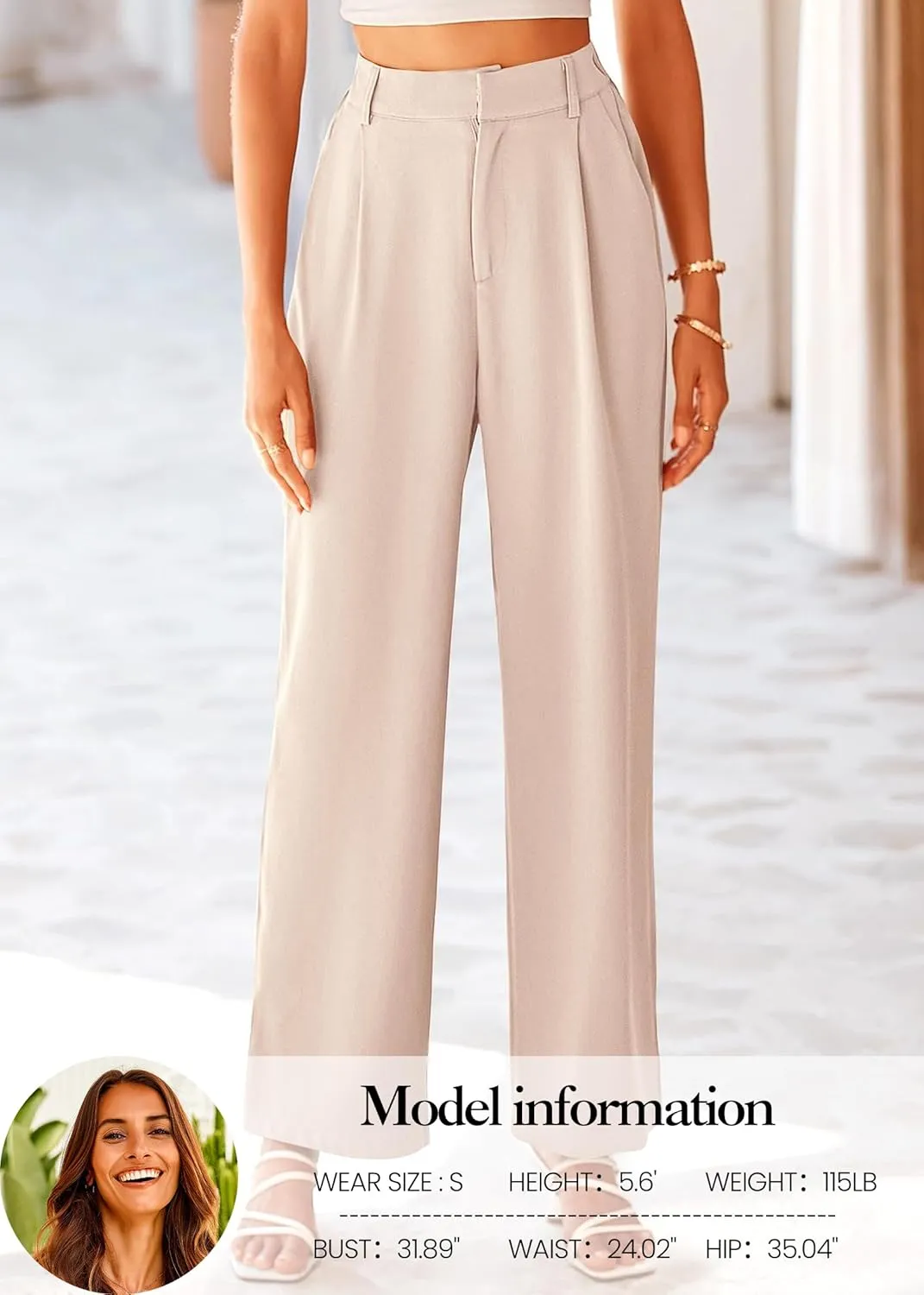 KIRUNDO Women's Elastic High Waisted Wide Leg Dress Pants Loose Fit Pleated Front Business Casual Work Pants Trousers