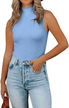Lacozy Tank Tops for Women's Mock Turtleneck Top 2025 Summer Basic Sleeveless Stretch Ribbed Slim Fit Shirt