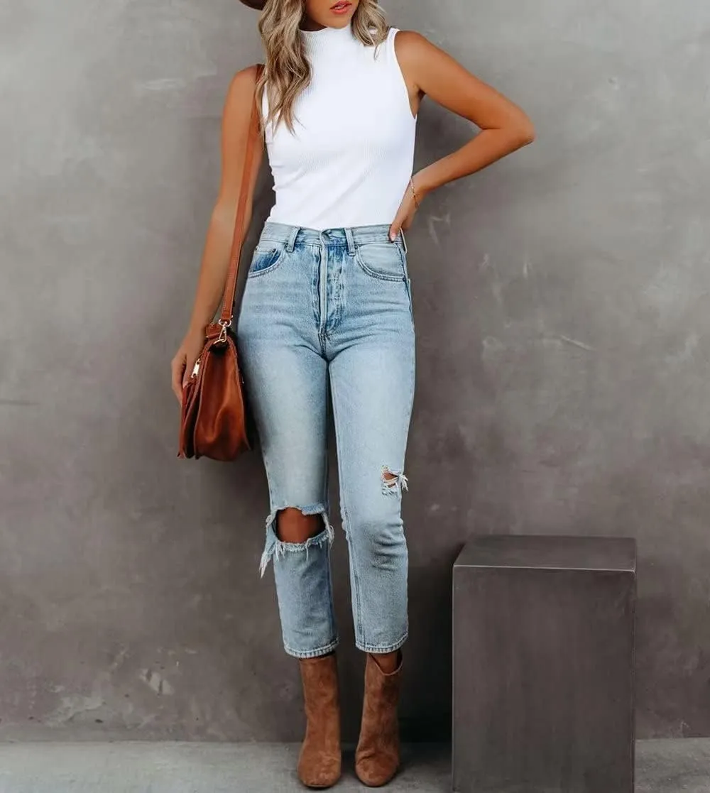 Lacozy Tank Tops for Women's Mock Turtleneck Top 2025 Summer Basic Sleeveless Stretch Ribbed Slim Fit Shirt