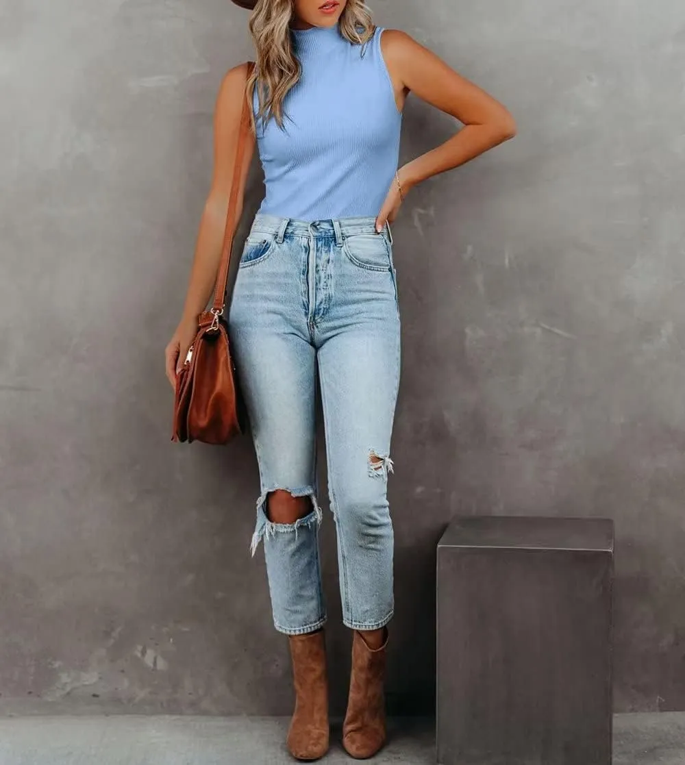 Lacozy Tank Tops for Women's Mock Turtleneck Top 2025 Summer Basic Sleeveless Stretch Ribbed Slim Fit Shirt