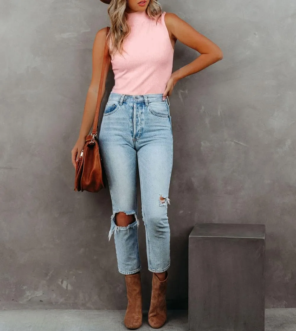 Lacozy Tank Tops for Women's Mock Turtleneck Top 2025 Summer Basic Sleeveless Stretch Ribbed Slim Fit Shirt