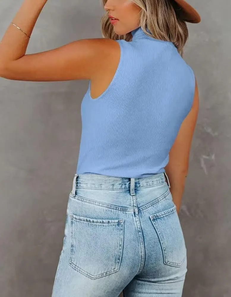 Lacozy Tank Tops for Women's Mock Turtleneck Top 2025 Summer Basic Sleeveless Stretch Ribbed Slim Fit Shirt