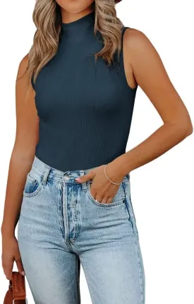 Lacozy Tank Tops for Women's Mock Turtleneck Top 2025 Summer Basic Sleeveless Stretch Ribbed Slim Fit Shirt