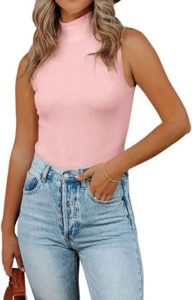 Lacozy Tank Tops for Women's Mock Turtleneck Top 2025 Summer Basic Sleeveless Stretch Ribbed Slim Fit Shirt