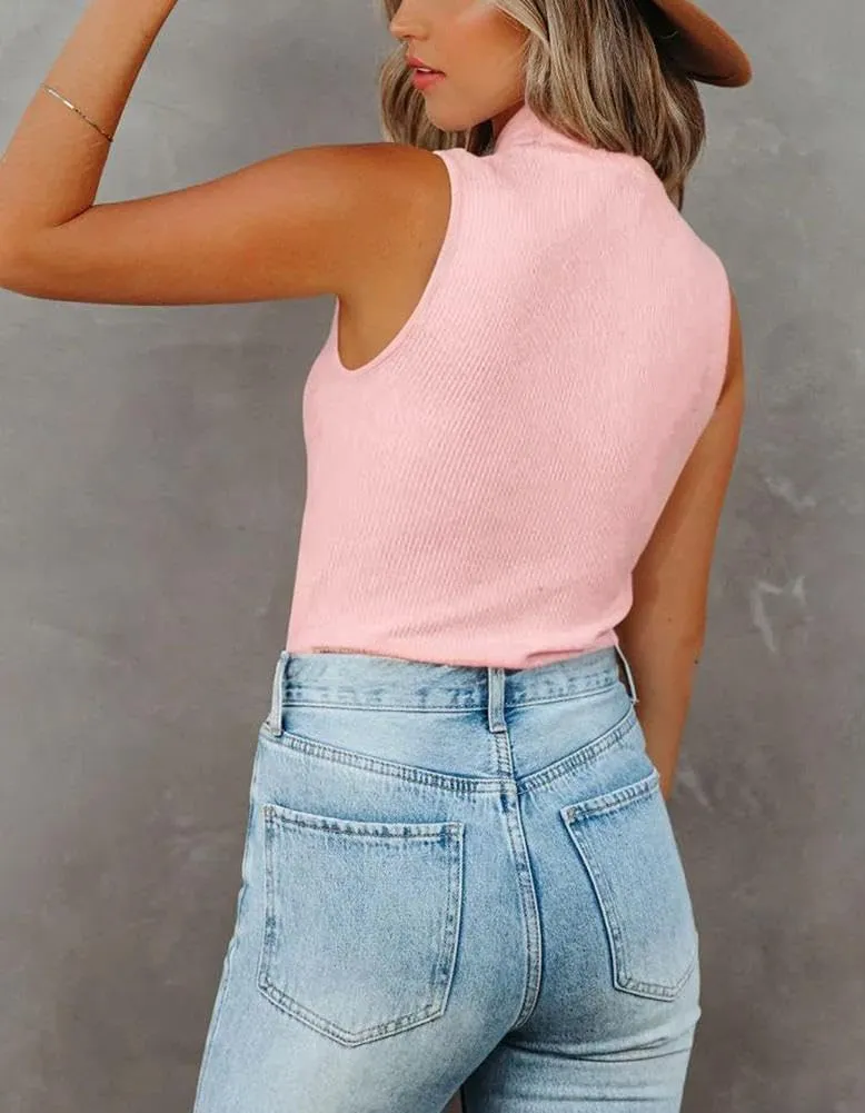 Lacozy Tank Tops for Women's Mock Turtleneck Top 2025 Summer Basic Sleeveless Stretch Ribbed Slim Fit Shirt