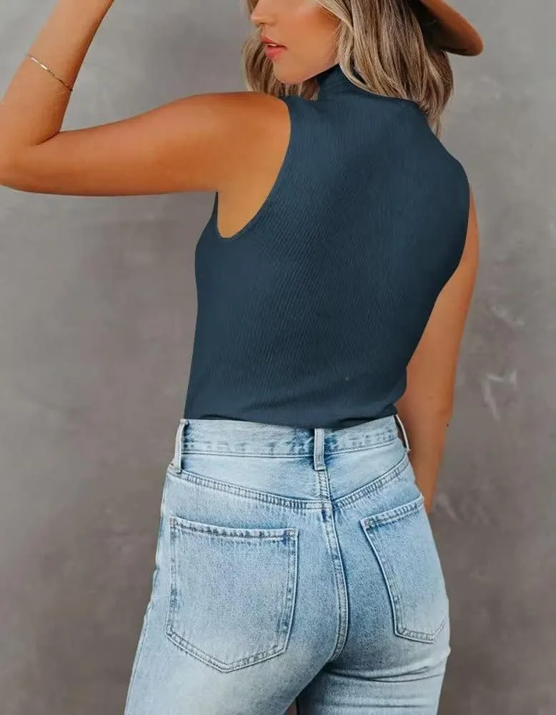 Lacozy Tank Tops for Women's Mock Turtleneck Top 2025 Summer Basic Sleeveless Stretch Ribbed Slim Fit Shirt