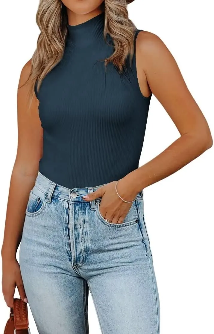 Lacozy Tank Tops for Women's Mock Turtleneck Top 2025 Summer Basic Sleeveless Stretch Ribbed Slim Fit Shirt