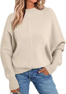 LILLUSORY Women's Oversized Mock Neck Sweaters Trendy Pullover 2025 Casual Outfits Knit Batwing Sleeve Winter Tops