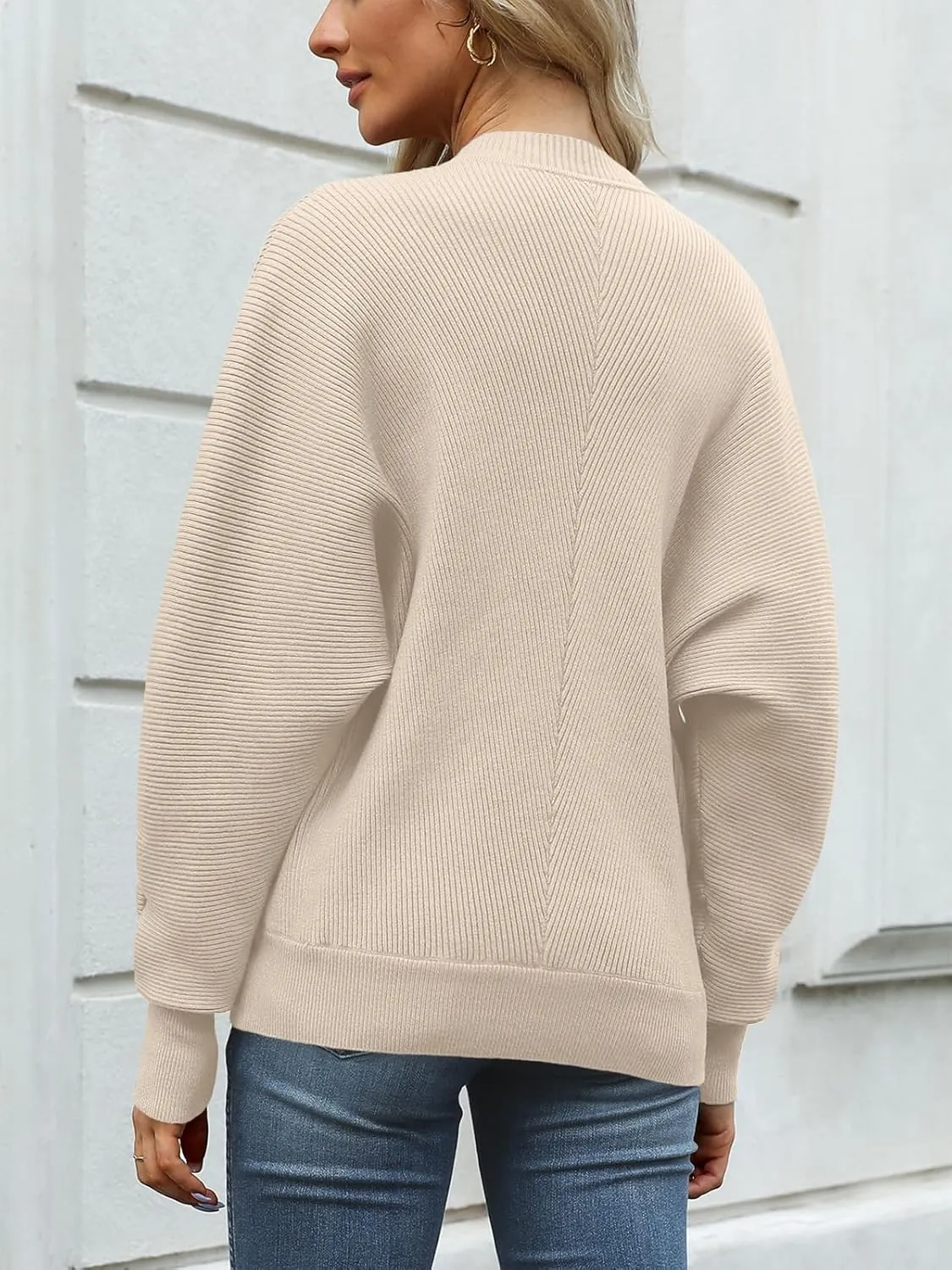 LILLUSORY Women's Oversized Mock Neck Sweaters Trendy Pullover 2025 Casual Outfits Knit Batwing Sleeve Winter Tops