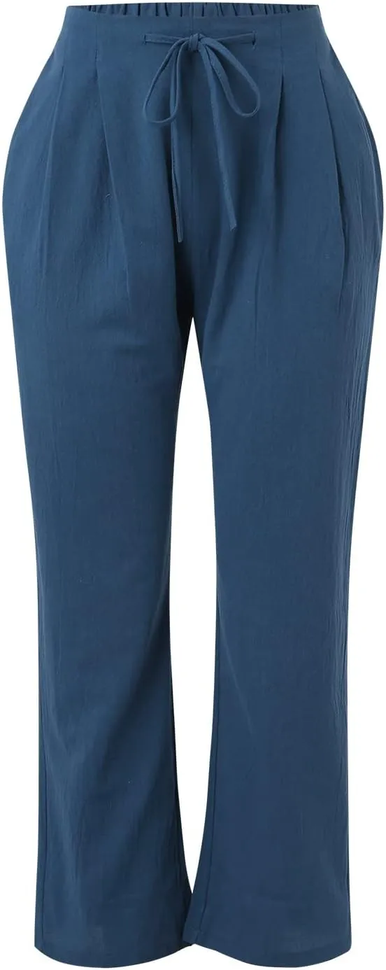 Linen Pants Women Cotton Linen Straight Leg Lightweight Pants Summer Pants Plus Size Women Loose Fit Trousers