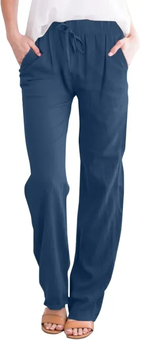 Linen Pants Women Cotton Linen Straight Leg Lightweight Pants Summer Pants Plus Size Women Loose Fit Trousers