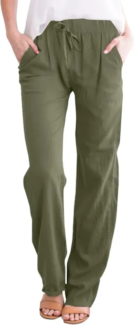 Linen Pants Women Cotton Linen Straight Leg Lightweight Pants Summer Pants Plus Size Women Loose Fit Trousers