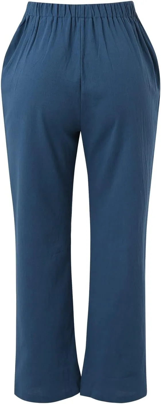 Linen Pants Women Cotton Linen Straight Leg Lightweight Pants Summer Pants Plus Size Women Loose Fit Trousers