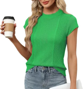 LOMON Women's Summer Cap Sleeve Knit Tops Mock Neck Business Casual Sweaters Lightweight Pullover Blouses