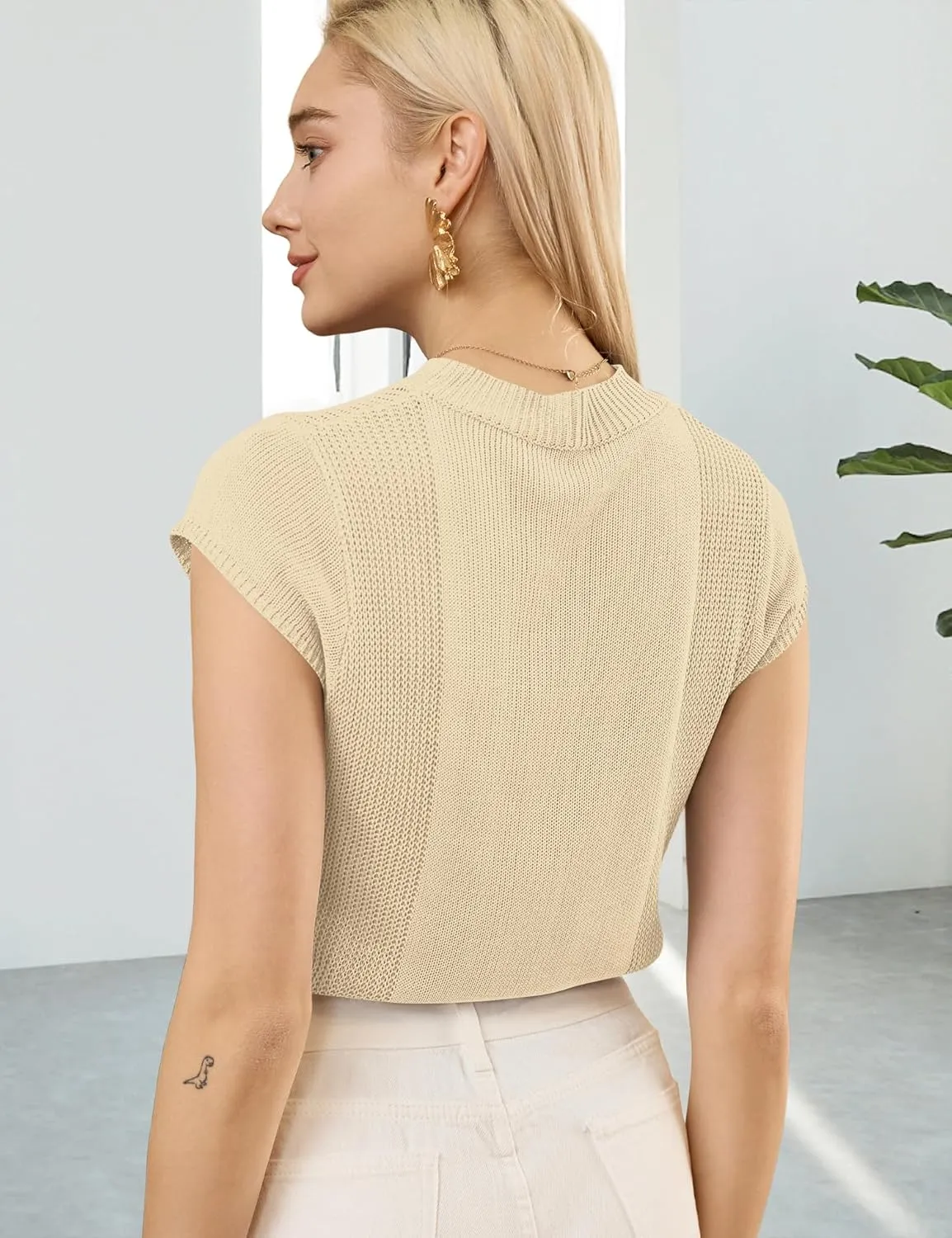 LOMON Women's Summer Cap Sleeve Knit Tops Mock Neck Business Casual Sweaters Lightweight Pullover Blouses