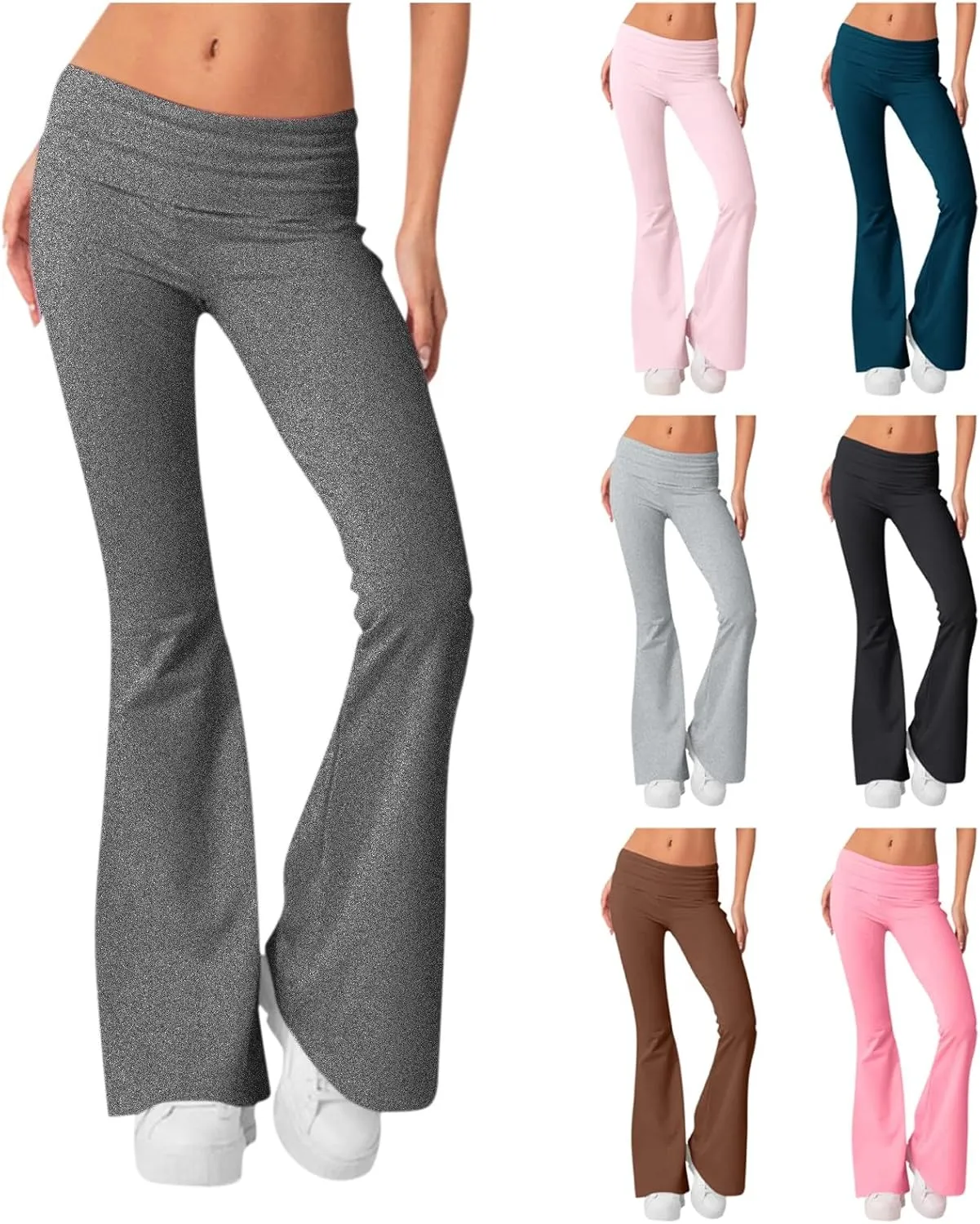 Low Rise Flare Leggings for Women Y2k Flared Fold Over Yoga Pants Bootcut Cotton Leggings Bell Bottom Yoga Sweatpants