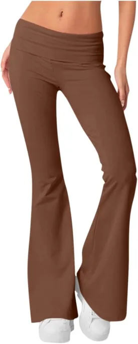 Low Rise Flare Leggings for Women Y2k Flared Fold Over Yoga Pants Bootcut Cotton Leggings Bell Bottom Yoga Sweatpants