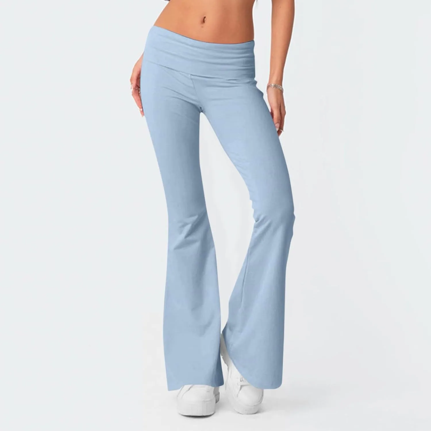 Low Rise Flare Leggings for Women Y2k Flared Fold Over Yoga Pants Bootcut Cotton Leggings Bell Bottom Yoga Sweatpants