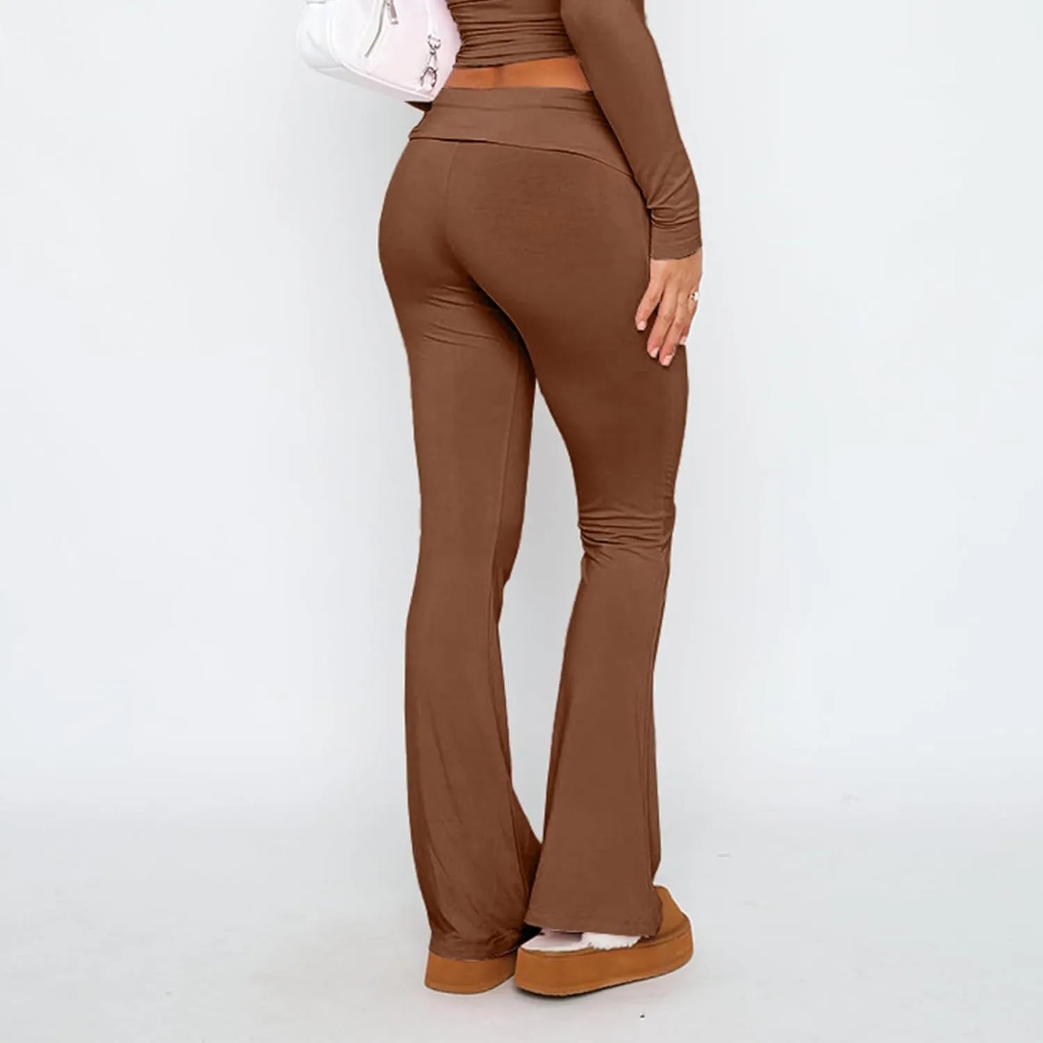 Low Rise Flare Leggings for Women Y2k Flared Fold Over Yoga Pants Bootcut Cotton Leggings Bell Bottom Yoga Sweatpants