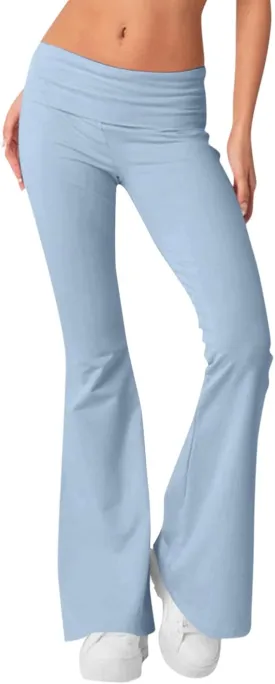 Low Rise Flare Leggings for Women Y2k Flared Fold Over Yoga Pants Bootcut Cotton Leggings Bell Bottom Yoga Sweatpants
