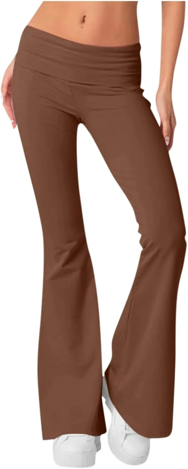 Low Rise Flare Leggings for Women Y2k Flared Fold Over Yoga Pants Bootcut Cotton Leggings Bell Bottom Yoga Sweatpants