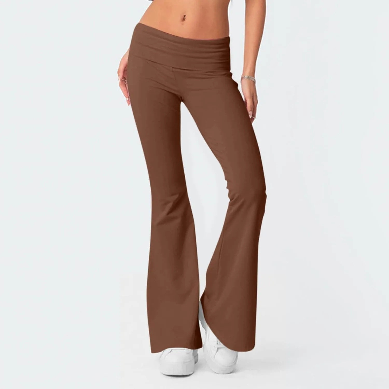 Low Rise Flare Leggings for Women Y2k Flared Fold Over Yoga Pants Bootcut Cotton Leggings Bell Bottom Yoga Sweatpants