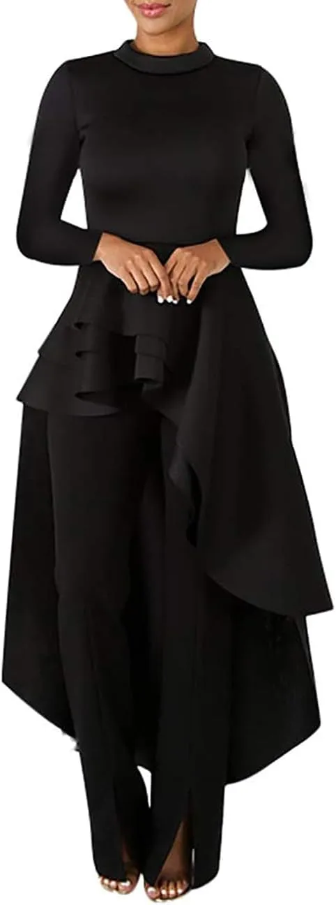 Lrady Womens Casual Shirt Dress High Low Ruffle Blouse Asymmetrical Peplum Tops Long Tunic Dresses
