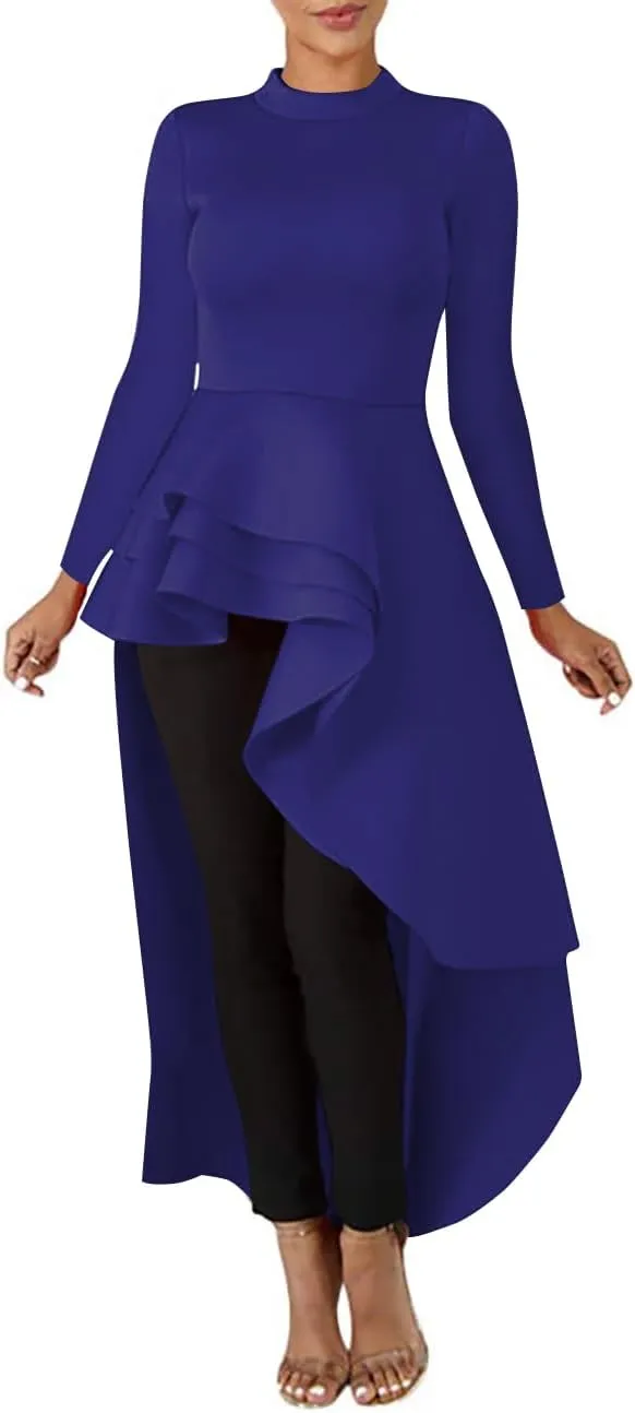 Lrady Womens Casual Shirt Dress High Low Ruffle Blouse Asymmetrical Peplum Tops Long Tunic Dresses