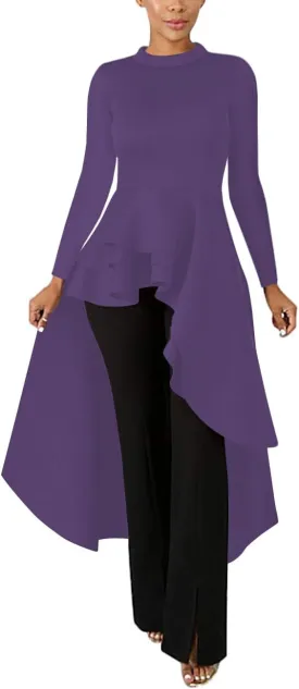 Lrady Womens Casual Shirt Dress High Low Ruffle Blouse Asymmetrical Peplum Tops Long Tunic Dresses