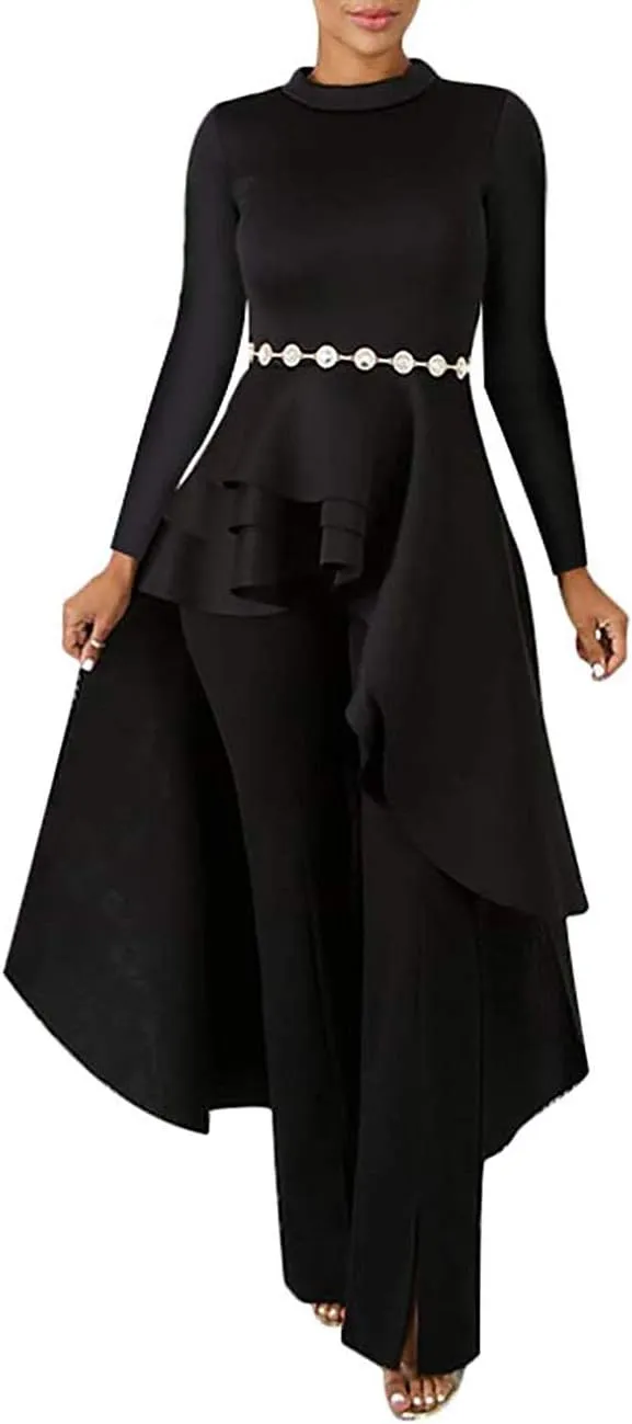 Lrady Womens Casual Shirt Dress High Low Ruffle Blouse Asymmetrical Peplum Tops Long Tunic Dresses
