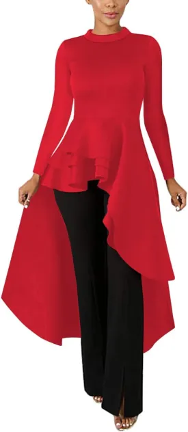 Lrady Womens Casual Shirt Dress High Low Ruffle Blouse Asymmetrical Peplum Tops Long Tunic Dresses